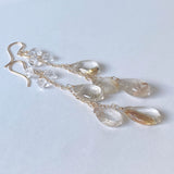 Golden rutilated quartz and herkimer quartz long earrings 