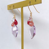 Peruvian rhodochrosite, lavender amethyst, ruby ​​and rainbow moonstone earrings 