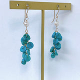 ソノランターコイズとアコヤベビーパールのしゃらしゃらピアス