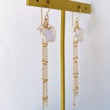 Butterfly pearl chain fringe earrings 