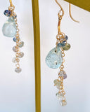 Large aquamarine and Ceylon sapphire long earrings