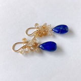 Lapis lazuli and golden rutilated quartz bouquet earrings