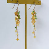 イエローオパールとシトリンとビアクォーツ、ツァボライトのミモザピアス