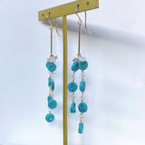 ソノランターコイズとアコヤケシパールのロングピアス