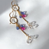 タンザナイトとルビー、ハーキマークォーツのリングピアス