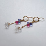 タンザナイトとルビー、ハーキマークォーツのリングピアス