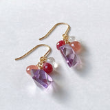 Peruvian rhodochrosite, lavender amethyst, ruby ​​and rainbow moonstone earrings 