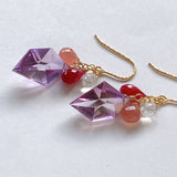 Peruvian rhodochrosite, lavender amethyst, ruby ​​and rainbow moonstone earrings 