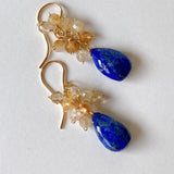 Lapis lazuli and golden rutilated quartz bouquet earrings