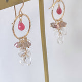 Grossular garnet, tourmaline and Herkimer quartz chandelier earrings 