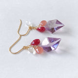 Peruvian rhodochrosite, lavender amethyst, ruby ​​and rainbow moonstone earrings 