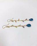 コンケーブカット ロンドンブルートパーズとサファイアのロングピアス