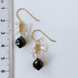 ブラックスピネルとダブルポイント水晶のブーケピアス