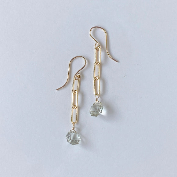 Green amethyst chain earrings 