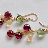 Rutile peridot, rhodolite garnet and opal earrings