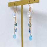 Rainbow moonstone and blue natural stone earrings 