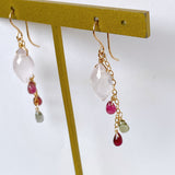 Dew drop rose quartz and tourmaline earrings 