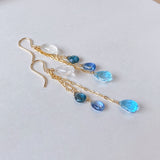 Rainbow moonstone and blue natural stone earrings 