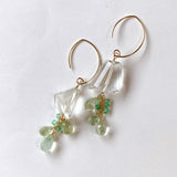 Crystal, yellow beryl and Colombian emerald earrings