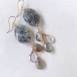 Dendrite opal, labradorite and ametrine earrings