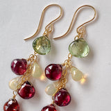 Rutile peridot, rhodolite garnet and opal earrings