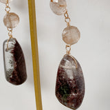 Large garden quartz and golden rutilated quartz long earrings