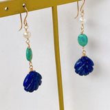 Lapis lazuli, turquoise and Akoya baby pearl earrings 