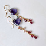 Heart-shaped fluorite, bicolor tourmaline and Malaya garnet earrings 