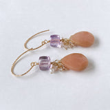 Pink opal, pink amethyst, imperial topaz and freshwater pearl earrings 