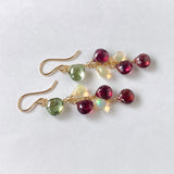 Rutile peridot, rhodolite garnet and opal earrings