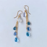 Rainbow moonstone and blue natural stone earrings 