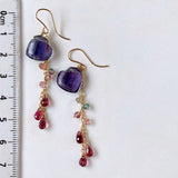 Heart-shaped fluorite, bicolor tourmaline and Malaya garnet earrings 