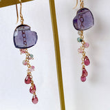 Heart-shaped fluorite, bicolor tourmaline and Malaya garnet earrings 