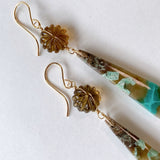 Opalized wood and honey quartz flower earrings No.4-9 