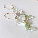 Crystal, yellow beryl and Colombian emerald earrings