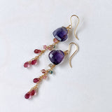 Heart-shaped fluorite, bicolor tourmaline and Malaya garnet earrings 