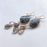 Dendrite opal, labradorite and ametrine earrings