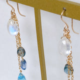 Rainbow moonstone and blue natural stone earrings 