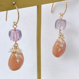 Pink opal, pink amethyst, imperial topaz and freshwater pearl earrings 