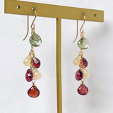 Rutile peridot, rhodolite garnet and opal earrings