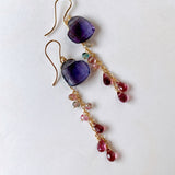 Heart-shaped fluorite, bicolor tourmaline and Malaya garnet earrings 