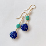 Lapis lazuli, turquoise and Akoya baby pearl earrings 