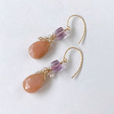 Pink opal, pink amethyst, imperial topaz and freshwater pearl earrings 