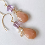 Pink opal, pink amethyst, imperial topaz and freshwater pearl earrings 