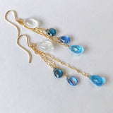 Rainbow moonstone and blue natural stone earrings 