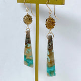 Opalized wood and honey quartz flower earrings No.4-9 