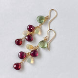 Rutile peridot, rhodolite garnet and opal earrings