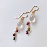 Dew drop rose quartz and tourmaline earrings 