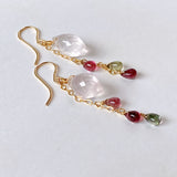 Dew drop rose quartz and tourmaline earrings 