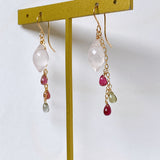 Dew drop rose quartz and tourmaline earrings 